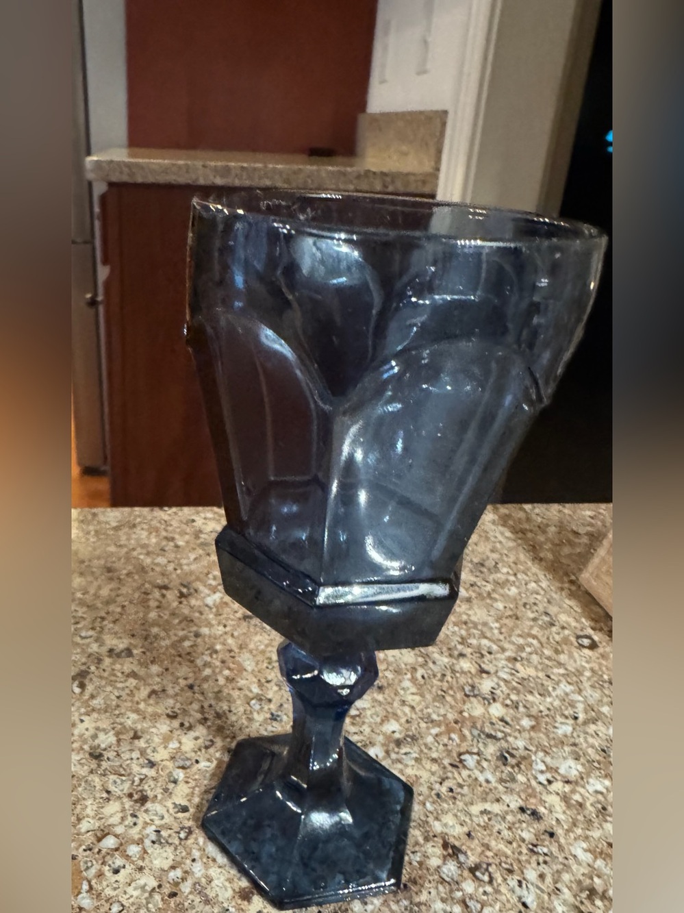 Tall Dark Blue Faceted Wine Glass